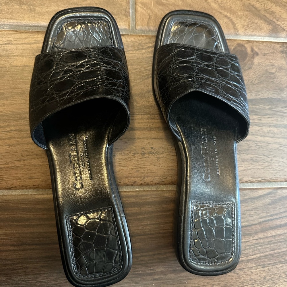 Cole Haan Black Croc-Embossed Mules